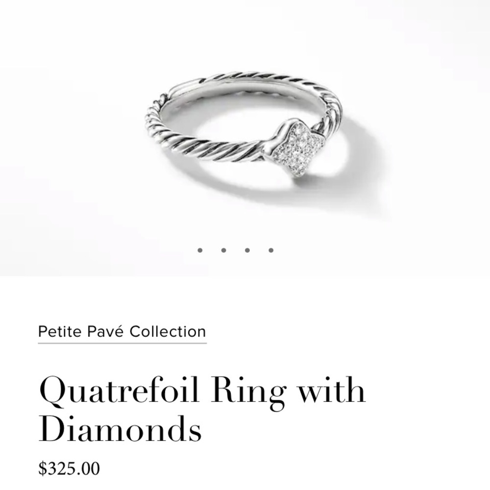 Authentic David Yurman Quatrefoil Silver Cable Diamond Ring